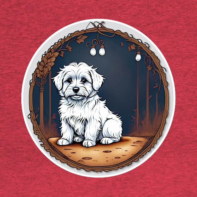 A White Havanese Puppy Dog Night Portrait Illustration by SymbioticDesign